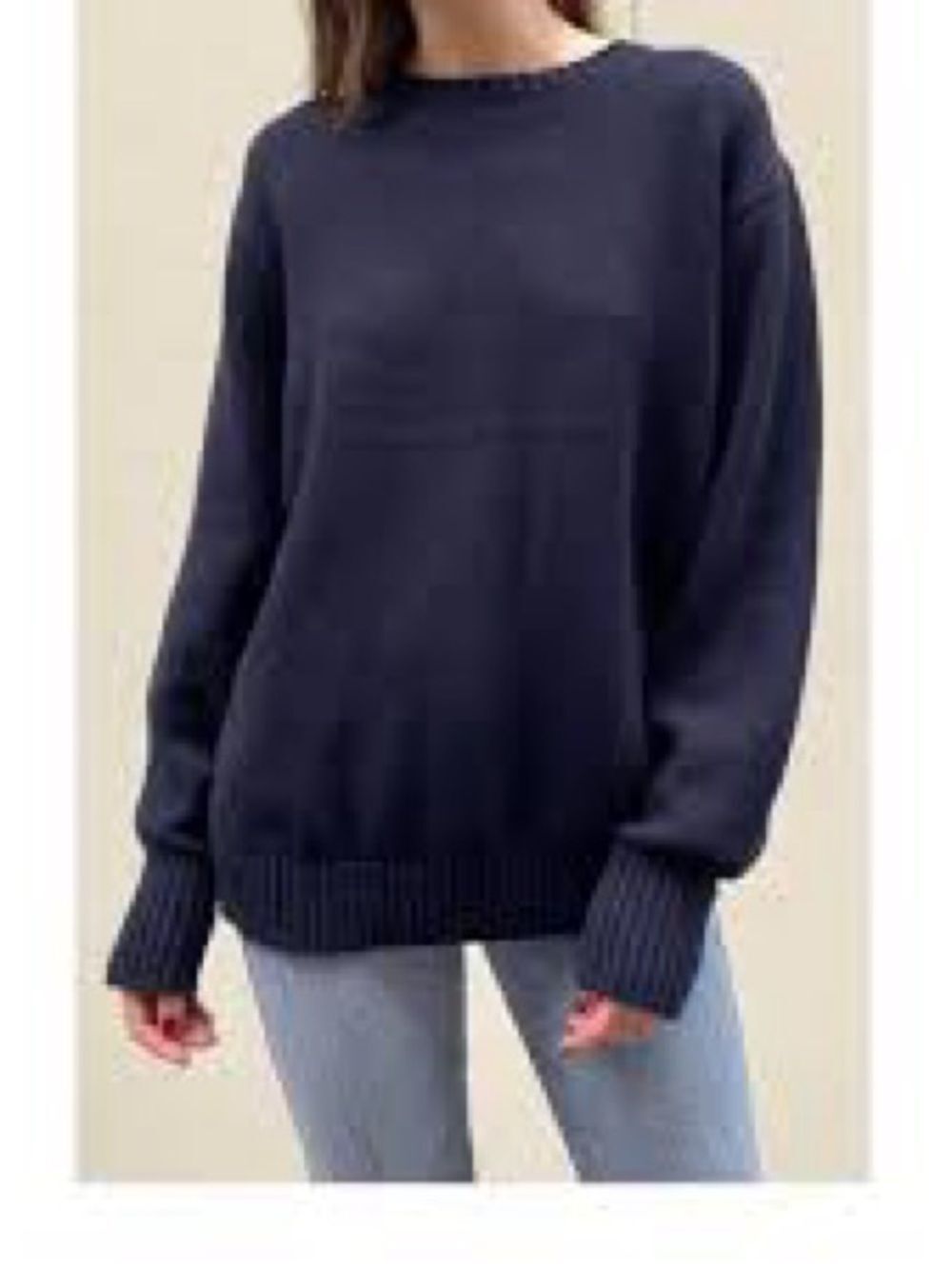Brandy Melville Navy Blue Oversized Knit Crewneck Sweater OS